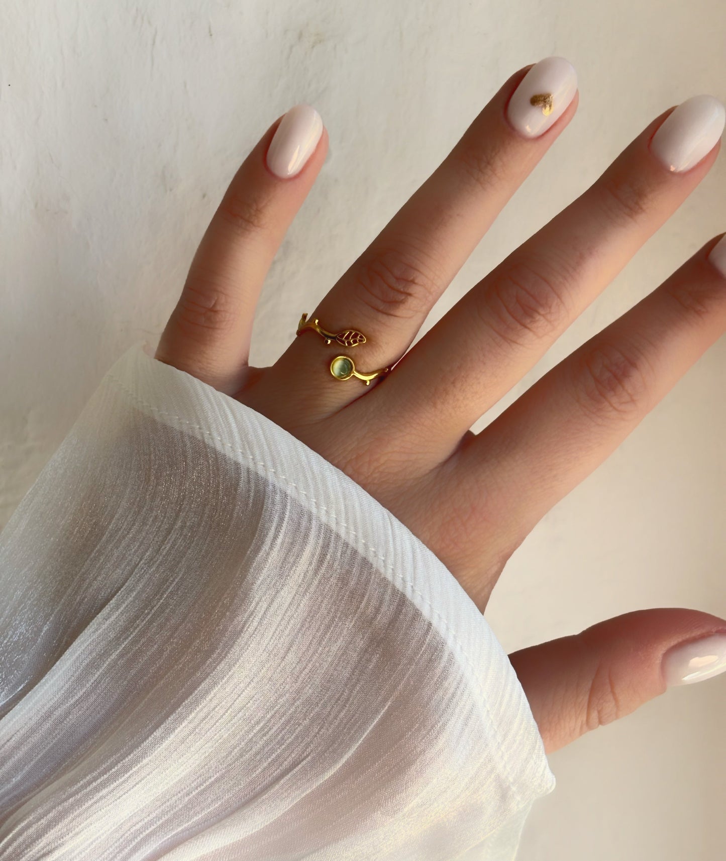 Bague feuille œil de chat pierre naturelle verte - Aurorejewels