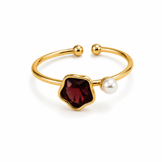 BAGUE FLEUR MARRON PERLE