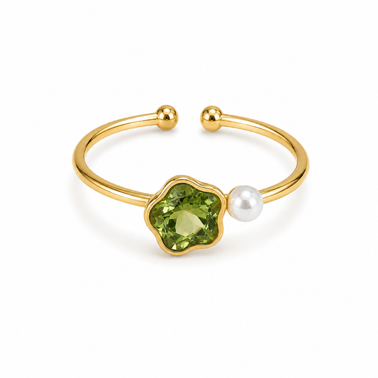 BAGUE FLEUR VERTE PERLE