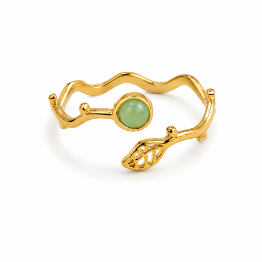 BAGUE FEUILLE OEIL DE CHAT PIERRE NATURELLE