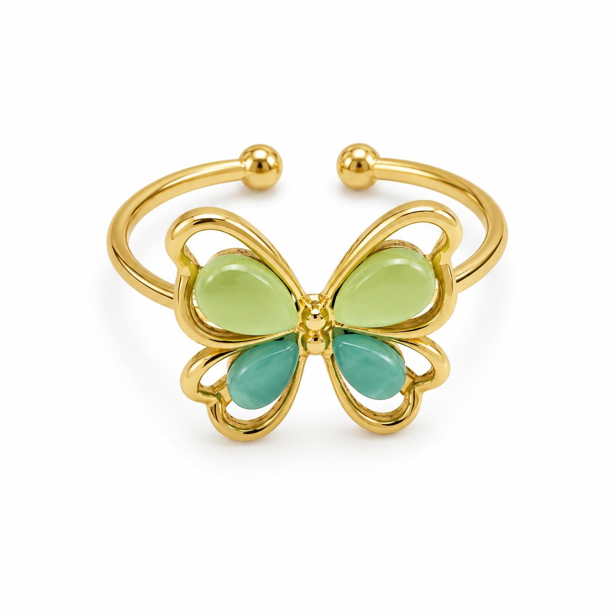 BAGUE PAPILLON DORÉ OEIL DE CHAT VERT