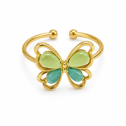 BAGUE PAPILLON DORÉ OEIL DE CHAT VERT