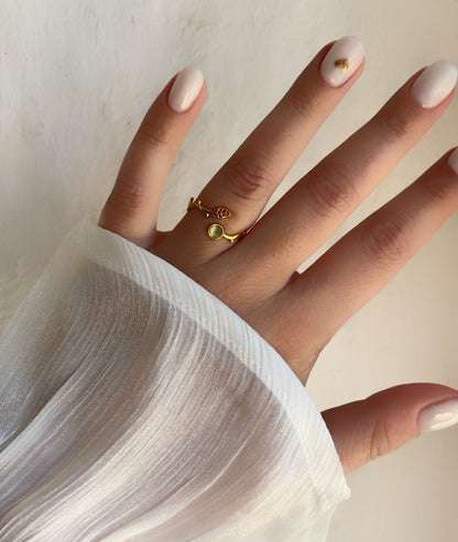 Bague feuille œil de chat pierre naturelle  verte - Aurorejewels